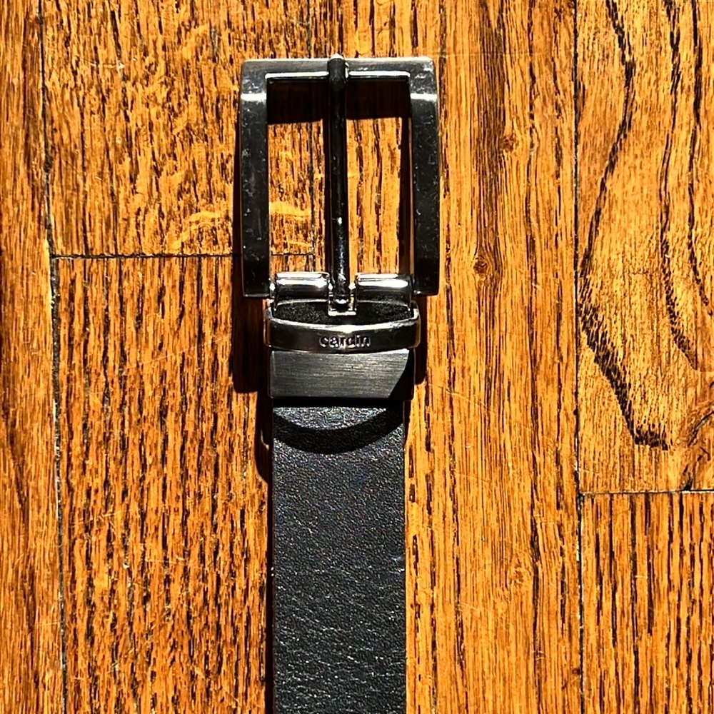 Pierre Cardin Men’s black leather belt with silver buckle Size 36